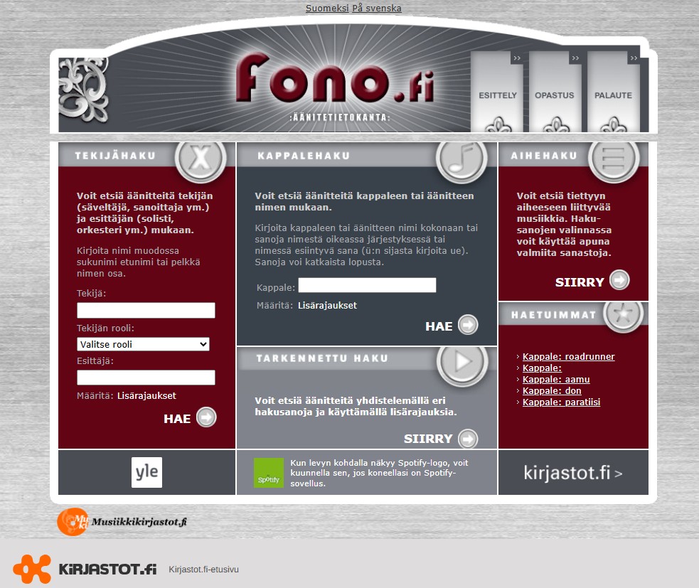 Fono.fi:s ingångssida